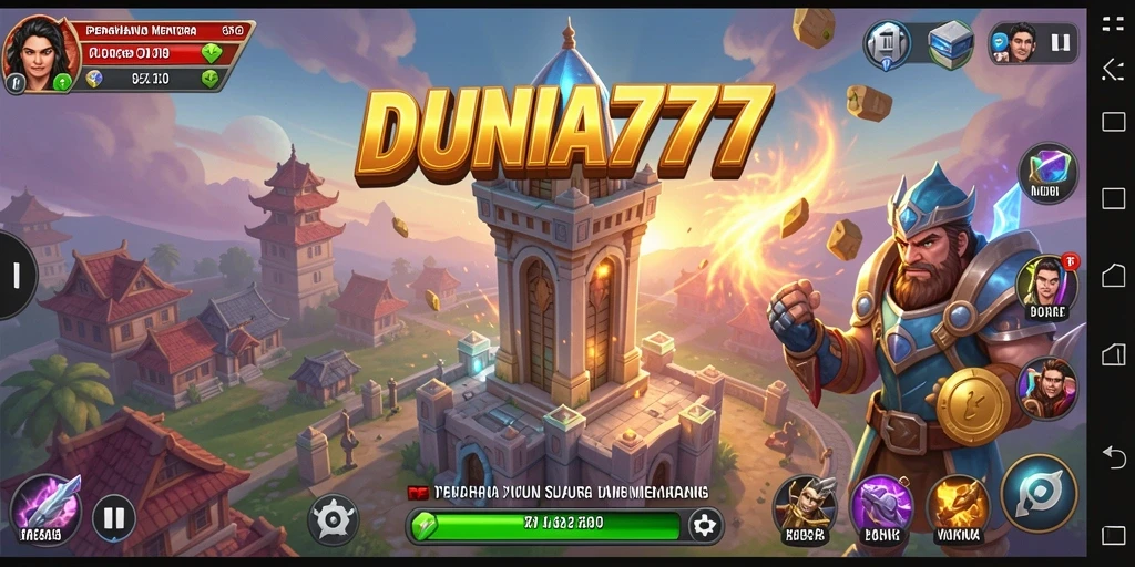 Tampilan gameplay menara pertahanan yang mendebarkan dalam DUNIA777.