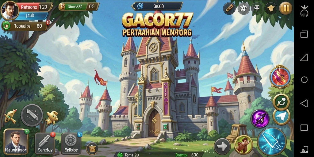 Tangkapan layar GACOR77 menampilkan aksi seru dalam pertahanan menara.