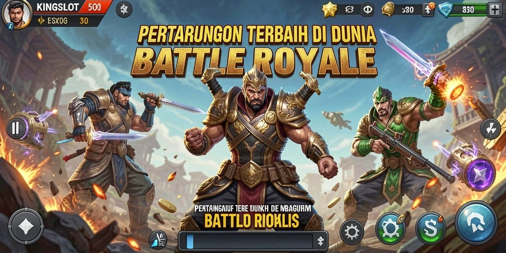 Tangkapan layar KINGSLOT menunjukkan aksi mendebarkan dalam pertempuran Battle Royale.