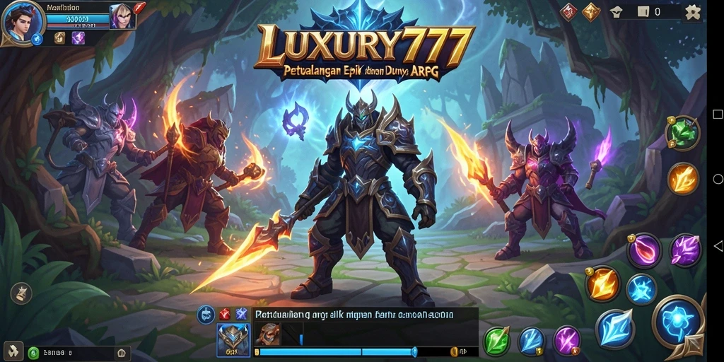 Tampilan gameplay LUXURY777 dengan pertarungan dinamis dan karakter unik.