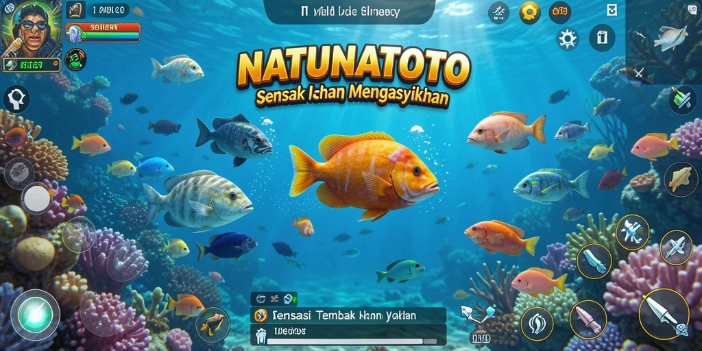 Tampilan gameplay seru di NATUNATOTO saat menembak ikan.
