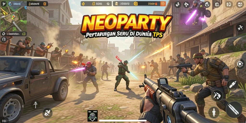 Screenshot gameplay NEOPARTY menampilkan aksi seru dari pertarungan TPS.