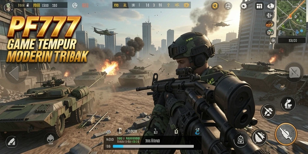 Tangkapan layar utama PF777 yang menunjukkan aksi gameplay TPS yang intens.