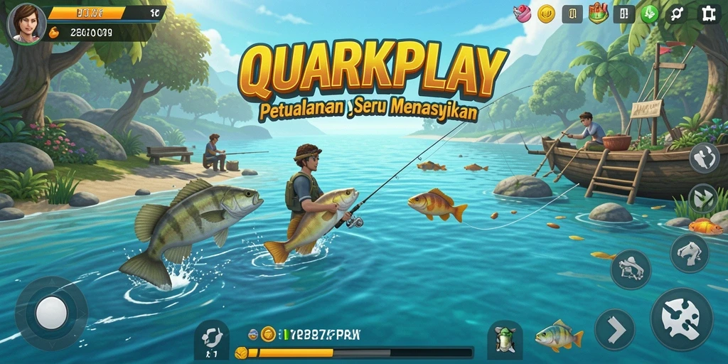 Screenshot gameplay QUARKPLAY menampilkan momen memancing yang seru.