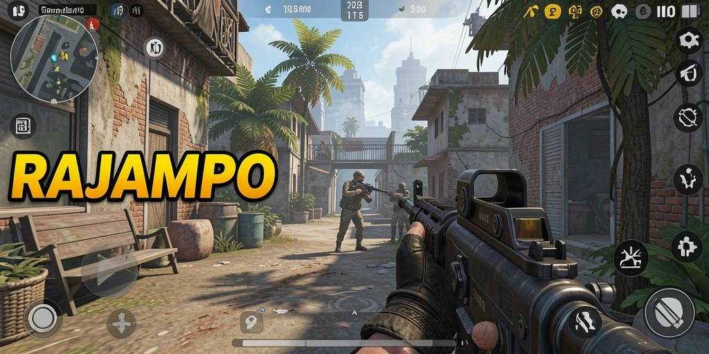 Tampilan gameplay seru dari RAJAMPO dengan aksi tembak-menembak.