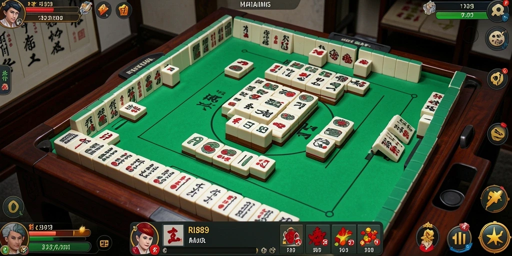 Screenshot gameplay RI889 yang menunjukkan tantangan Mahjong.