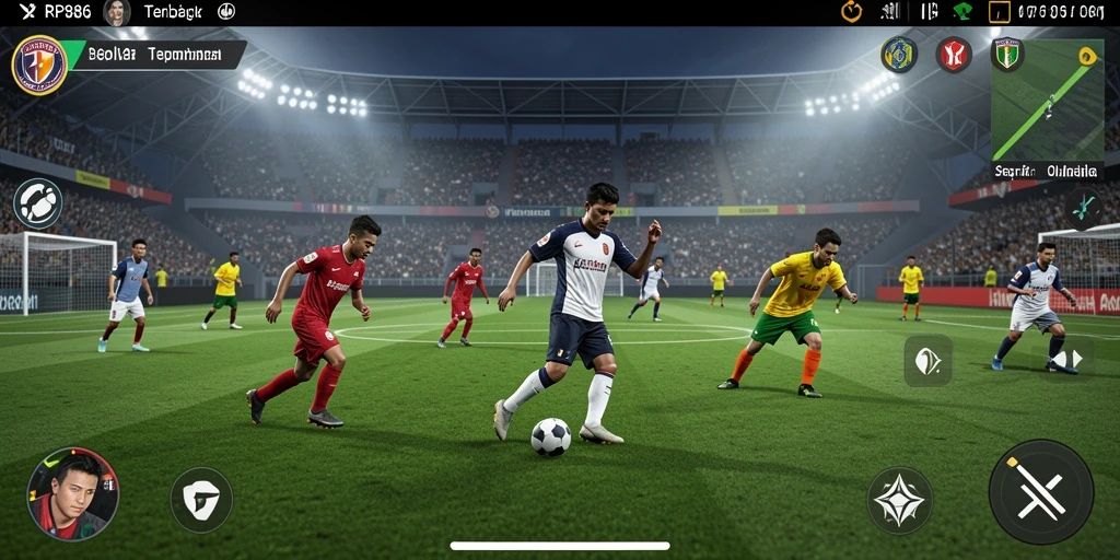 Tampilan gameplay RP886 yang seru dan mendebarkan dalam aksi sepak bola.