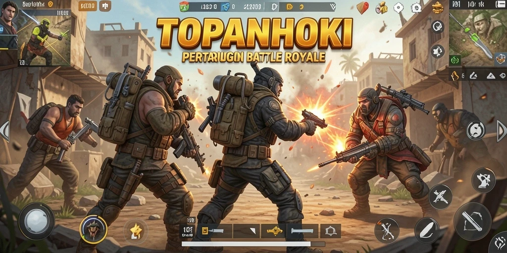 Tampilan aksi intens di arena TOPANHOKI saat pertarungan berlangsung.