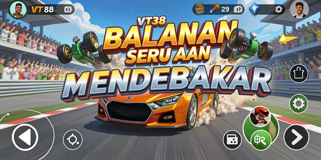 Tangkapan layar gameplay VT38 dengan aksi balapan yang mendebarkan.