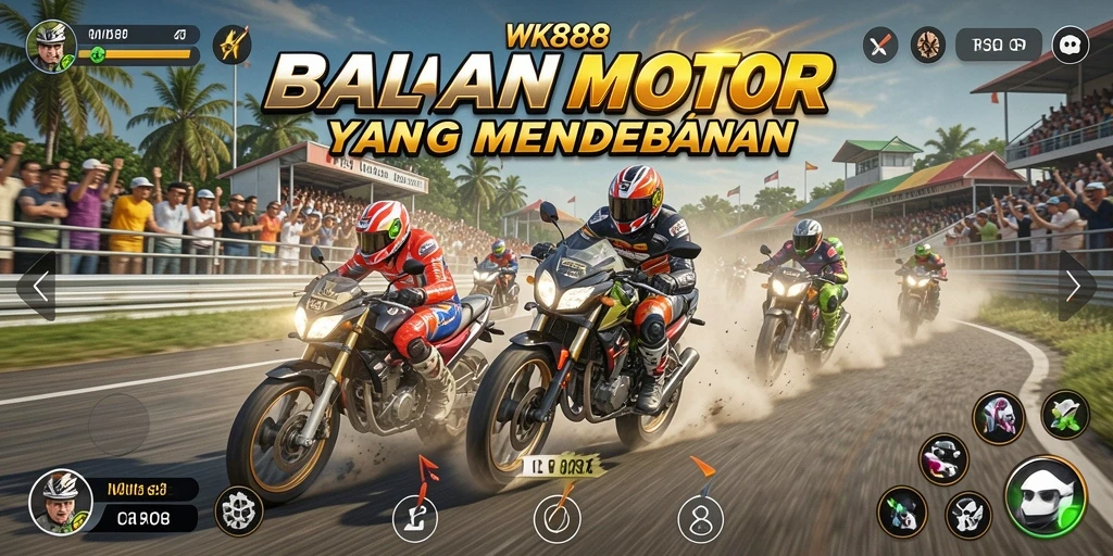 Tampilan penuh aksi dari gameplay balapan motor yang mendebarkan.
